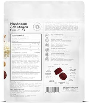 Barker Wellness Co Adaptogen Mushroom Gummies With Lion'S Mane Cordyceps Reishi & Shiitake Vegan Sugar Immune System Support Natural Energy Enhanced Focus & Mood For Adults 60 Count