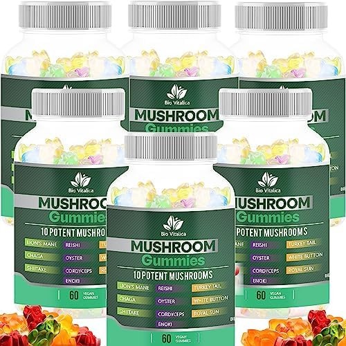 Bio Vitalica Mushroom Gummies “ 10 Mushroom Complex With Lions Mane Reishi Chaga Cordyceps & More “ Fruity Vegan Gummies “ Nongmo Gluten Plantbased “ 4 Packs