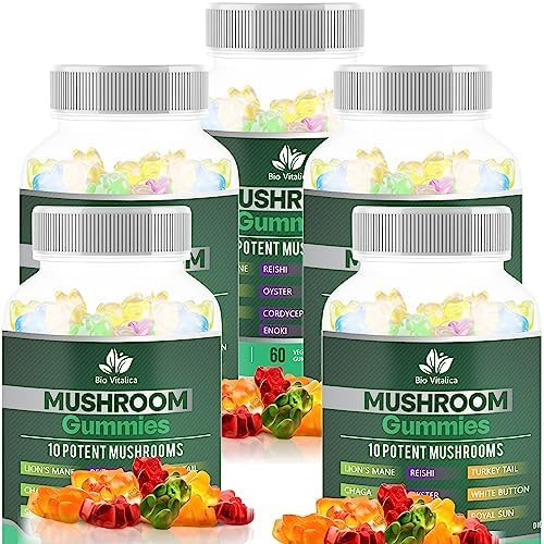 Bio Vitalica Mushroom Gummies “ 10 Mushroom Complex With Lions Mane Reishi Chaga Cordyceps & More “ Fruity Vegan Gummies “ Nongmo Gluten Plantbased “ 4 Packs
