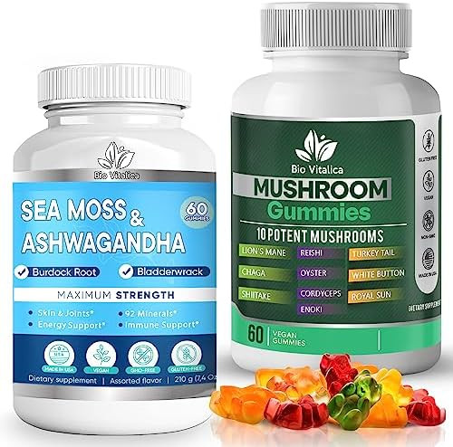 Bio Vitalica Sea Moss Ashwagandha Gummies & Mushroom Gummies (Bundle)