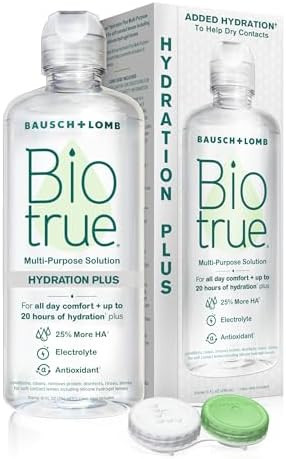 Biotrue Hydration Plus Contact Lens Solution With Lens Case Multipurpose Solution For Soft Lenses Hydrates With Hyaluronan Cleans Clears And Disinfects For Allday Comfort 10 Fl Oz (Pack Of 1)