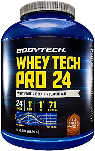 Bodytech Whey Tech Pro 24 Protein Powder 24G Protein Per Serving Supports Muscle Growth & Recovery Rich Chocolate (5 Lb 71 Servings)