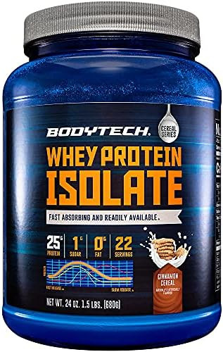 Bodytech Whey Protein Isolate Powder 25G Protein Per Serving With Bcaas Fastabsorbing For Muscle Growth & Recovery French Vanilla (1.5 Lb 21 Servings)