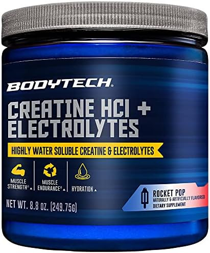 Bodytech Creatine Hcl + Electrolytes Powder Highly Watersoluble & Bioavailable Supports Hydration & Performance Rocket Pop (8.8 Oz 75 Servings)