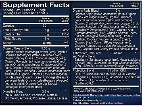 Bodytech Greens + Reds Powder Superfood & Digestion Support Citrus Flavor (30 Servings)