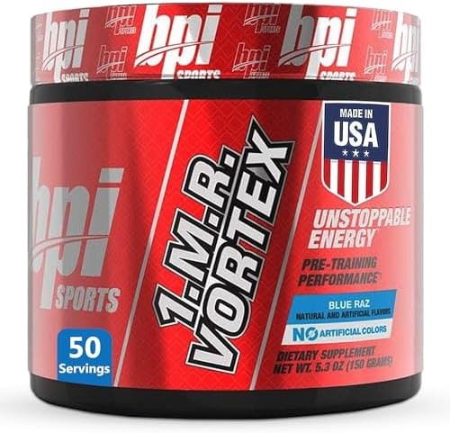 Bpi Sports 1.M.R Vortex Pre Workout Powder “ High Stim Preworkout For Men & Women With Glycerol Caffeine Niacin And Herbal Extracts “ Energy Focus & Endurance “ Blue Raz Flavor “ 50 Servings