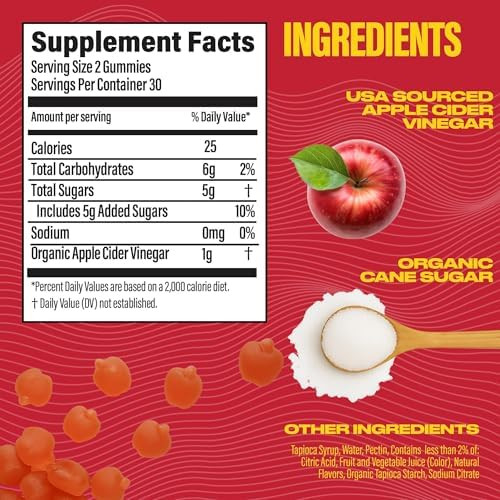 Bubs Naturals Apple Cider Vinegar Gummies With The Mother All Natural Vegan Acv Gummy Vitamins Supports Detox Digestion & Energy Booster With B Vitamins 60 Count