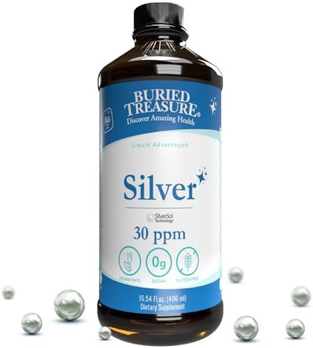 Buried Treasure Purified Silver Liquid 30 Ppm 16 Oz. 96 Servings Nonaccumulative Nano Silver Solution Spray & Dietary Immune Supplement