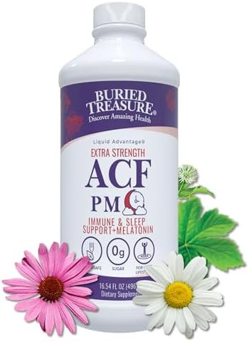 Buried Treasure Acf Extra Strength Pm 16 Oz 16 Servings Nighttime Immune Support With Melatonin Vitamin C Ecea Herbal Extracts Essential Nutrients