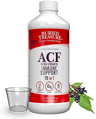 Buried Treasure Acf Extra Strength Liquid Immune Support “ 1000Mg Vitamin C Elderberry Zinc Ecea “ Adult Herbal Supplement “ Fourday Use “ 16 Fl Oz With Dose Cup
