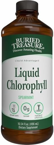 Buried Treasure Liquid Chlorophyll 100 Mg Dietary Supplement Energy Boost Immune Support Detox Intestinal Digestive Support Natural Body Deodorant Vegan Nongmo Alcohol Spearmint Flavor16 Oz