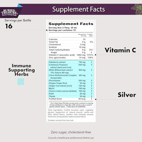 Buried Treasure Acf Immune Support 16 Oz 16 Servings Vitamin C Elderberry Zinc Liquid Immune Booster With Vitamins And Minerals W/ Dose Cup