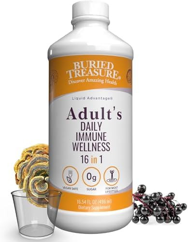 Buried Treasure Adult Daily Immune Wellness 16Oz With Dose Cup Elderberry Ecea Vitc Zinc Mushroom Blend Natural Immune Booster