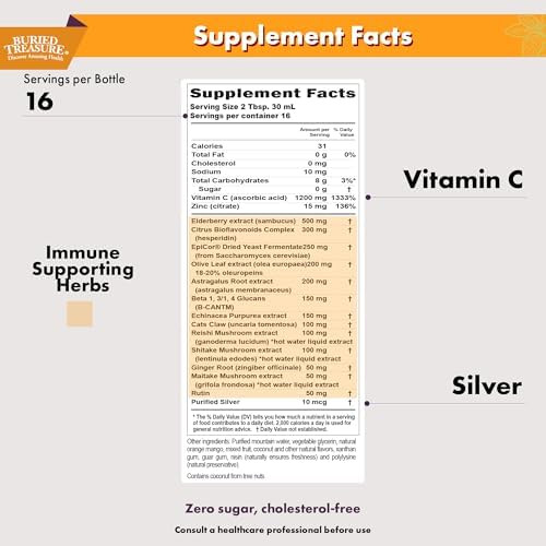 Buried Treasure Adult Daily Immune Wellness 16Oz With Dose Cup Elderberry Ecea Vitc Zinc Mushroom Blend Natural Immune Booster