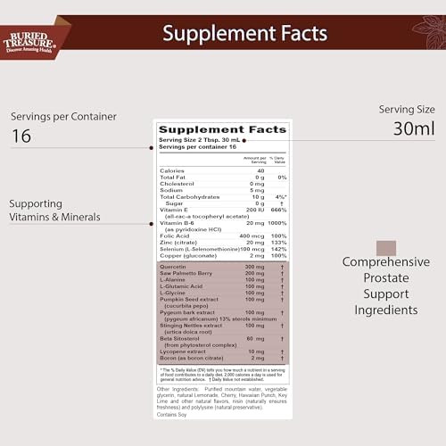 Buried Treasure: Men'S Prostate Complete Natural Herbal Formula Supplement W/ Saw Palmetto Pygeum Bark & Stine Nettles To Support Healthy Urinary & Prostate Function 16 Oz