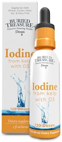 Buried Treasure Iodine Drops From Kelp 2% Liquid Drops120 Servings 2 Fl Oz Natural Thyroid & Immune Support Vegan & Non Gmo