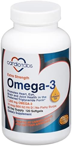 Cardiotabs Omega3 Extra Strength + Vitamin D3 Triglyceride Form 1300 Mg Omega3 600 Dha / 600 Epa With 600 Iu Vitamin D3