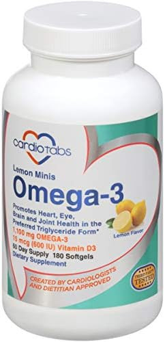 Cardiotabs Omega 3 Lemon Minis + Vitamin D3 1100 Mg Omega3 In Triglyceride Form And 600 Iu Vitamin D3 Easytoswallow Fresh Lemonflavored Omega3 Supplement Softgels 180 Count