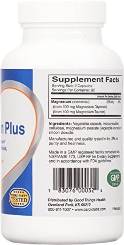 Cardiotabs Magnesium Plus “ 200 Mg Of Magnesium Glycinate And Magnesium Taurate For Blood Pressure Heart Brain Sleep & Mood Support “ Highly Concentrated And Well Absorbed 120 Capsules