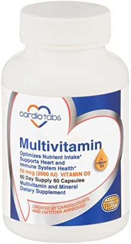 Cardiotabs Multivitamin Heart And Immunity Supplements For Men & Women Multivitamin For Men & Women With Minerals Bvitamin Complex Vitamins A C E K And 2000 Iu Vitamin D3 60Count Bottle