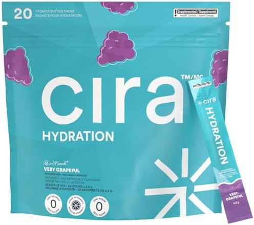 Cira Hydration Electrolytes Packets Electrolyte Powder Naturally Flavoured & Sweetened W Stevia Onthego Hydration Packets W Himalayan Salt Magnesium Potassium Very Grapeful 20 Servings