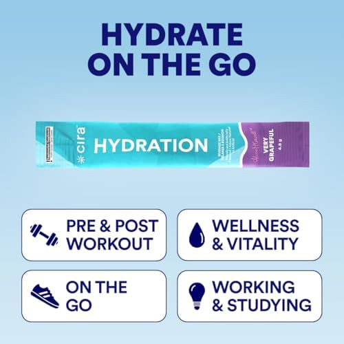 Cira Hydration Electrolytes Packets Electrolyte Powder Naturally Flavoured & Sweetened W Stevia Onthego Hydration Packets W Himalayan Salt Magnesium Potassium Very Grapeful 20 Servings