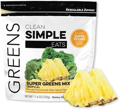 Clean Simple Eats Super Greens Powder Naturally Flavored Greens Powder With Chlorella Spirulina Superfoods & Prebiotic Fiber No Artificial Ingredients Gluten Peachy Greens Flavor 30 Srvgs