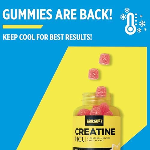 Concret Creatine Hcl Gummies For Men & Women Muscle Cognitive Cellular Energy Support No Bloating Or Cramps Usa Made Berry Zing (60 Count)