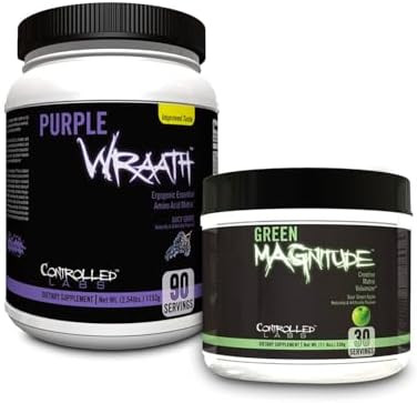 Controlled Labs Bundle: Green Magnitude Creatine Sour Apple (30 Servings) + Purple Wraath Aminos Grape (90 Servings) For Strength & Recovery