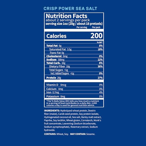 Crisp Power Protein Pretzel Snack Bundle Sea Salt & Sesame (6 Packs Each) Up To 28G Protein Per Pack Low Carb Vegan Plantbased Keto Baked Savory Pretzel Bites