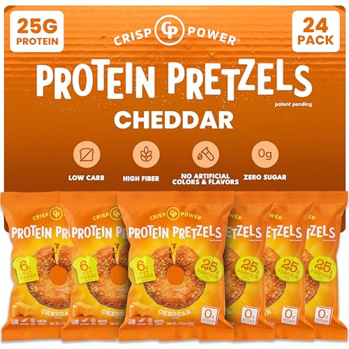 Crisp Power Protein Pretzels Everything High Protein Snack 28G Protein Low Carb Crunchy Pretzel Snacks No Added Sugar No Seed Oils 1.75 Oz Bags 6 Pack Vegan Plantbased Keto