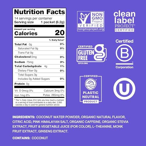 Cure Hydration Plantbased Electrolyte Drink Mix Energy & Dehydration Bundle No Sugar Coconut Water 100Mg Caffeine Nongmo Vegan 14Pack Each: Acai Berry & Tropical Punch