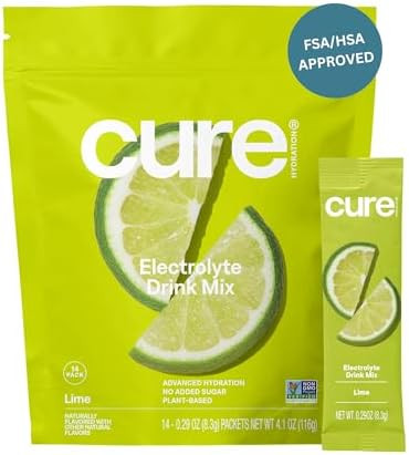 Cure Hydration Plantbased Electrolyte Drink Mix No Added Sugar Fsahsa Dehydration Relief Powder Made With Coconut Water Nongmo Vegan Pouch Of 14 Packets Tropical Punch
