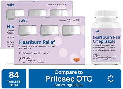 Curist Omeprazole 20Mg Tablets Bulk Pack 84Count Delayedrelease Tablets Acid Reflux Medicine For Heartburn Relief (2 Pack Of 42 Tablets 84 Total)
