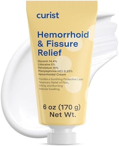 Curist Hemorrhoid And Fissure Cream With Lidocaine 5% And Phenylephrine Hcl Numbing Anal Fissure Cream Temporarily Shrinks Hemorrhoids Reduces Itching Swelling & Burning Extra Large 6Oz