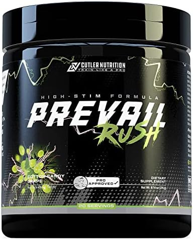Cutler Nutrition High Stim Pre Workout Powder Prevail Rush Preworkout For Men & Women For Intense Pumps Energy And Focus With Caffeine No3T Betaine And Dynamine Sour Blue Razz (20 Servings)