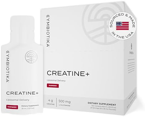 Cymbiotika Creatine+ Creatine And Glutamine Supplement For Amino Energy Recovery Muscle Mass & Brain Support Liposomal Delivery Gluten & Vegan Raspberry Flavor 30Ml Pouches (Pack Of 20)