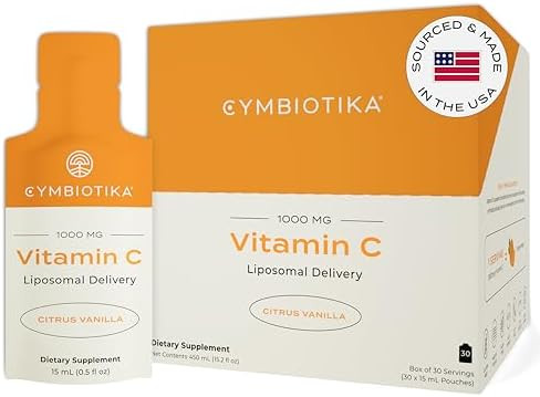 Cymbiotika Vitamin C Individual Packets Liposomal Delivery Supplement For Immune Support Collagen Boost & Healthy Aging Skin Hydration Packets Citrus Vanilla Flavor 30 Count