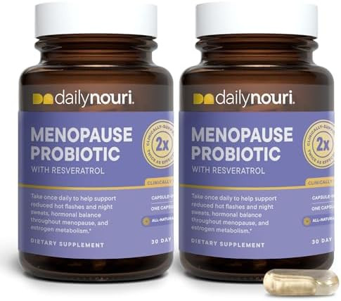 Dailynouri Daily Nouri Menopause Probiotic Supports Hormonal Balance Estrogen Hot Flashes Night Sweats Bloating & Gut Health 3 Clinically Studied Strains + Resveratrol & Vegan Omega Oil 30Day Supply