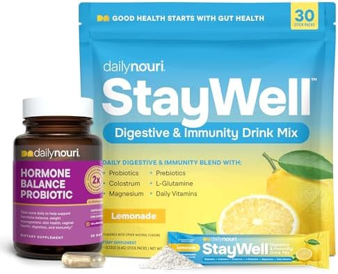 Dailynouri Daily Nouri Hormone Balance Probiotic & Staywell Digestive & Immunity Drink Mix Bundle Supports Gut Health Digestion Immunity & Energy