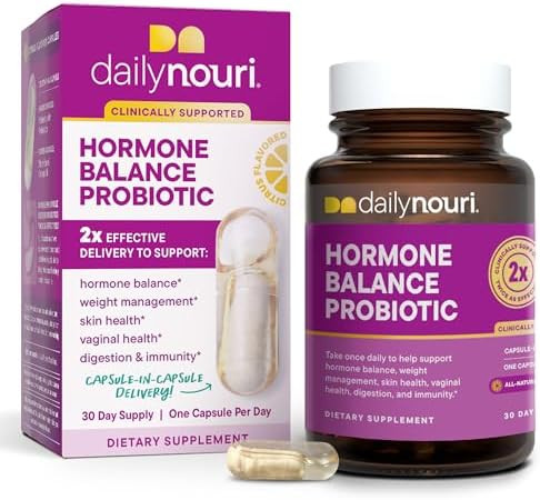 Dailynouri Daily Nouri Hormone Balance Probiotic For Women Supports Healthy Estrogen Pms Pcos Perimenopause Vaginal Ph Yeast Gut Health Skin & Immunity 7 Strains + Vegan Omega Oil 30Day Supply
