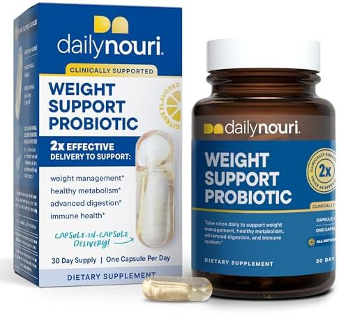 Dailynouri Weight Support Probiotic For Women & Men Supports Healthy Weight Management Metabolism Digestion & Gut Health 3 Clinically Studied Strains + Vegan Omega Oil 30Day Supply