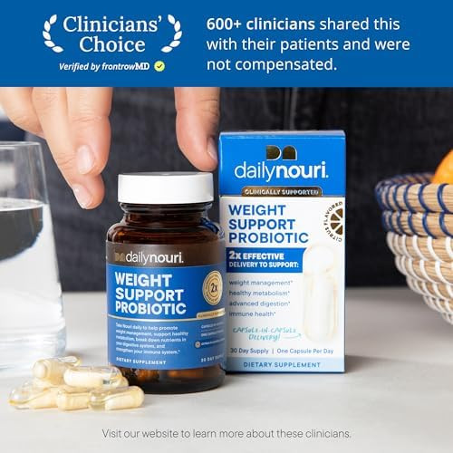 Dailynouri Weight Support Probiotic For Women & Men Supports Healthy Weight Management Metabolism Digestion & Gut Health 3 Clinically Studied Strains + Vegan Omega Oil 30Day Supply