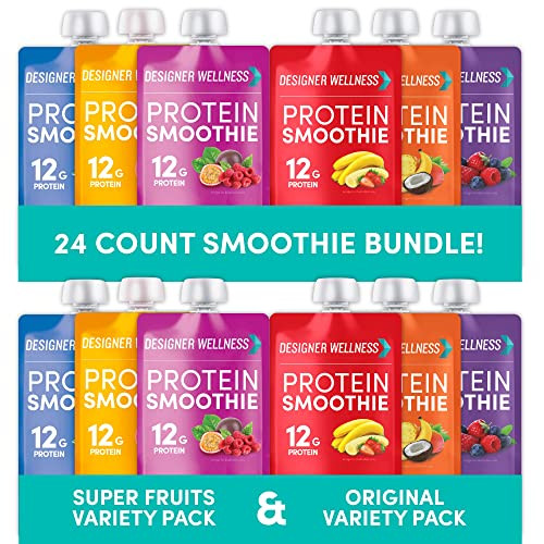 Designer Wellness Protein Smoothies Original Variety Pack & Super Fruits Variety Pack Bundle