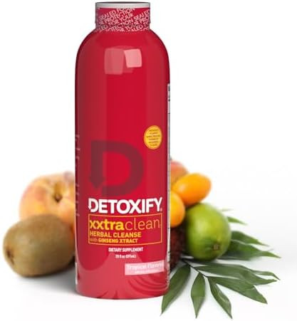 Detoxify Xxtra Clean Herbal “ Tropical Fruit Flavor 20 Oz “ Professionally Formulated Extra Strength Herbal Detox Drink “ Enhanced With Ginseng Extract & Milk Thistle Extract Plus Sticker