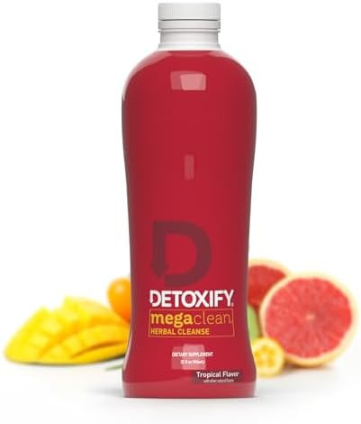Detoxify Mega Clean Herbal Cleanse “ Tropical “ 32 Oz “ Professionally Formulated Herbal Detox Drink “ Enhanced With Milk Thistle Ginseng Root & Guarana Seed “ Plus Sticker