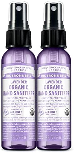 Dr. Bronner'S Organic Hand Sanitizer Spray (Lavender 2 Ounce 2Pack) Simple And Effective Formula Cleanses & Sanitizes No Harsh Chemicals Moisturizes And Cleans Hands