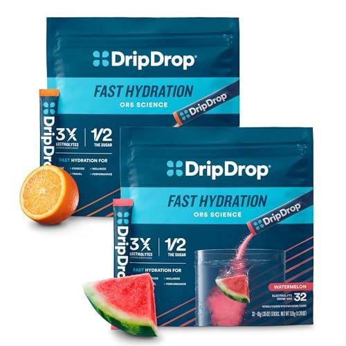 Dripdrop Hydration Electrolyte Powder Packets Watermelon & Orange Bundle 64 Count
