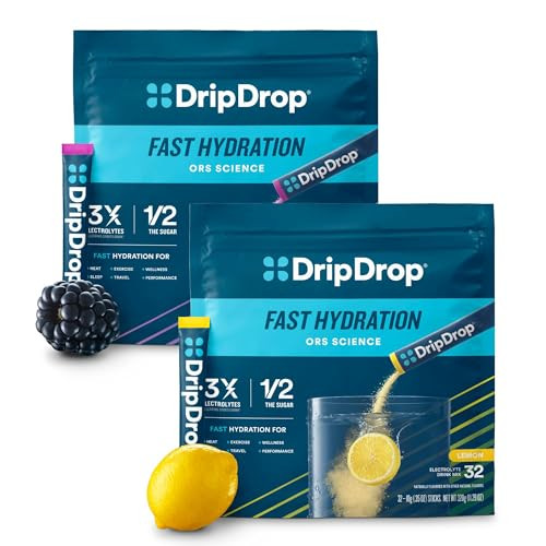 Dripdrop Hydration Electrolyte Powder Packets Lemon & Berry Bundle 64 Count