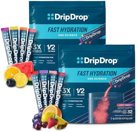 Dripdrop Hydration Electrolyte Powder Packets Watermelon Berry Lemon Orange Fruit Punch Grape Strawberry Lemonade Cherry 64 Count